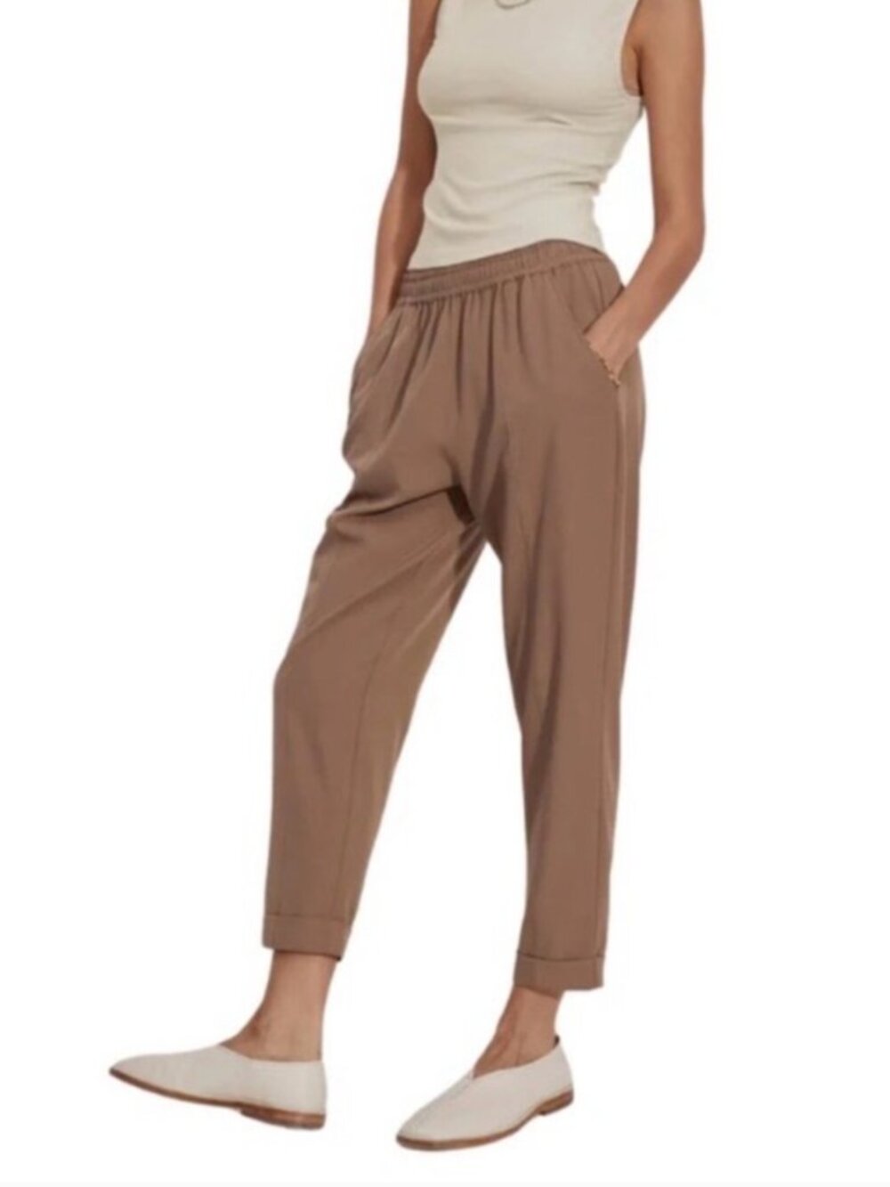 Varley Cypress Turn Up Taper Pant, Taupe Stone, Size Medium